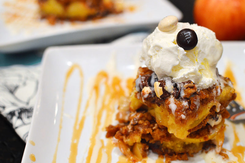 Caramel & Sea Salt Apple Bars with Pecan Pie M&M’s® from @thatsquareplate #BakeInTheFun