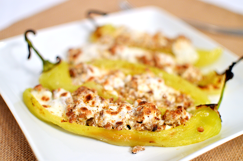 Sausage/Cream Cheese/Mozzarella stuffed Hungarian Wax Peppers | That Square Plate