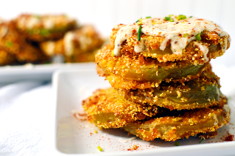 Fried Green Tomatoes with a Cajun-Dill Buttermilk Sauce | That Square Plate