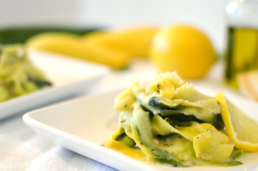 Veggie Ribbons with a Lemon Rosemary White Wine Sauce | @thatsquareplate