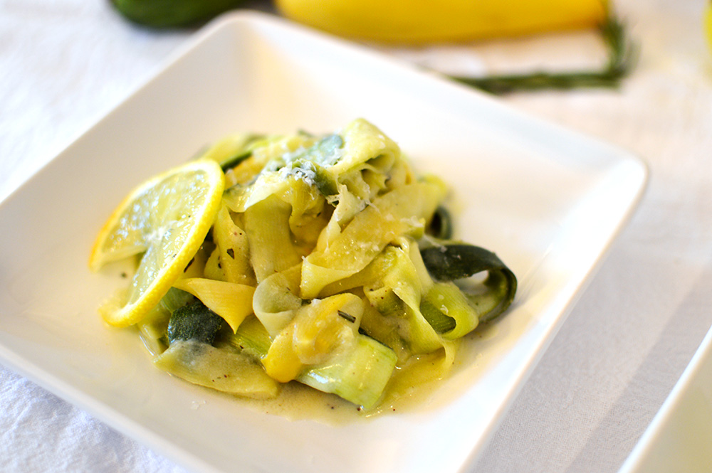 Veggie Ribbons with a Lemon Rosemary White Wine Sauce | @thatsquareplate