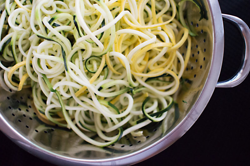 Here's a one-pan zoodle dish that is a healthy and super tasty dinner option. I made a mushroom sauce with merlot, onions, tarragon, and thyme, and the flavors pair beautifully with the squash and zucchini 'zoodles.'
