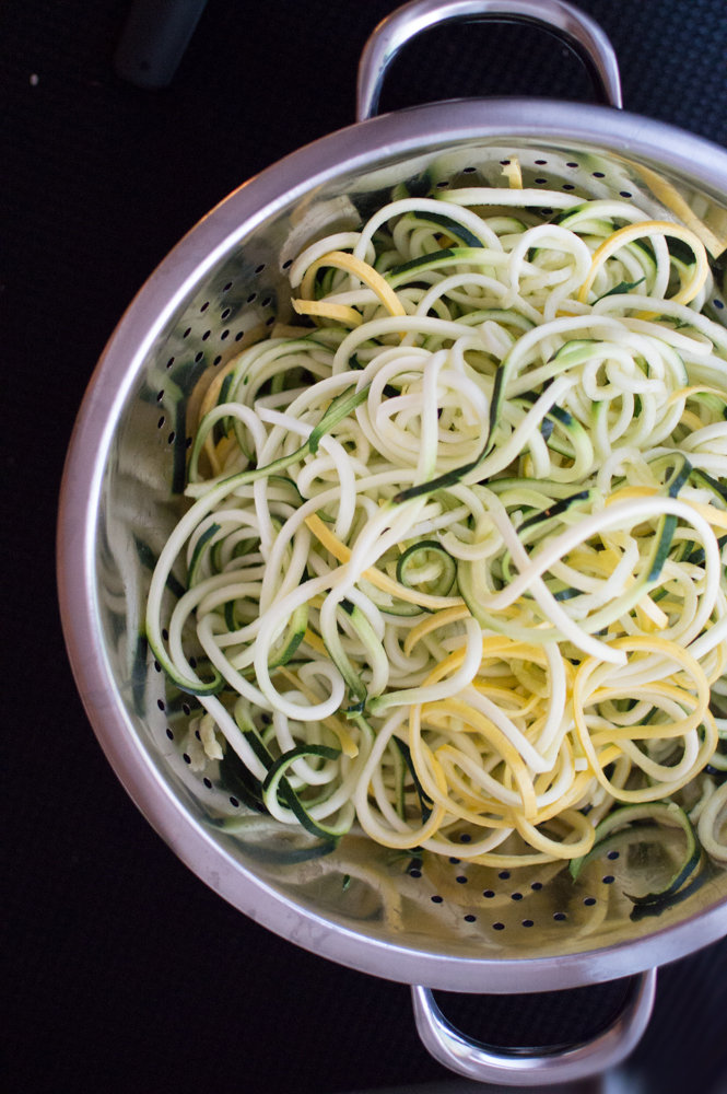Here's a one-pan zoodle dish that is a healthy and super tasty dinner option. I made a mushroom sauce with merlot, onions, tarragon, and thyme, and the flavors pair beautifully with the squash and zucchini 'zoodles.'