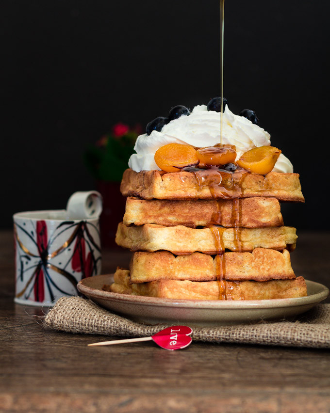 Almond Waffles & Maple Roasted Apricots