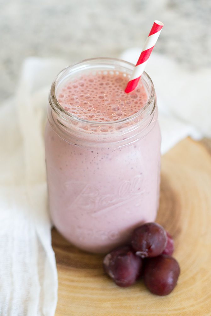 Tangy and sweet cherry banana smoothie that is perfect for breakfast, afternoon snack, or post-workout shake.