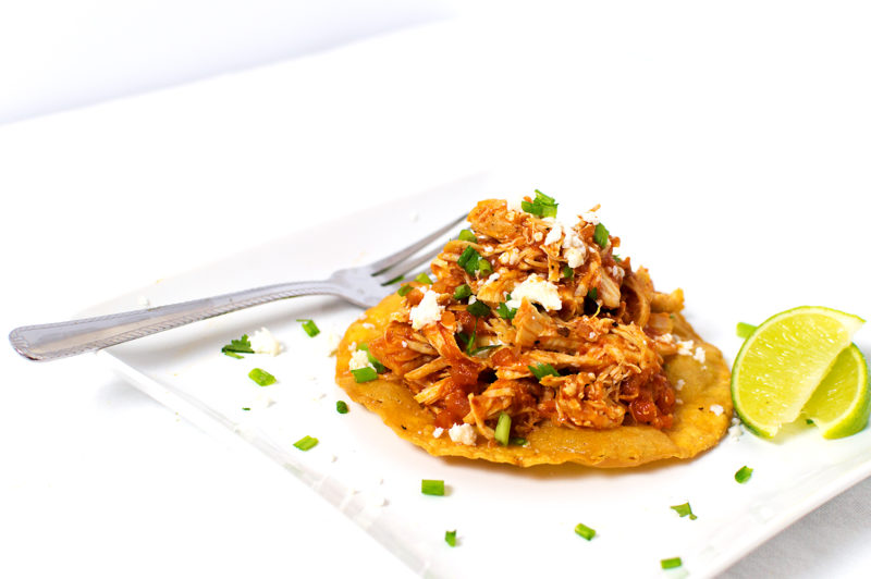 I adapted Food & Wine's Chicken Tinga Tacos and made some tostadas! They were absolutely delicious -- spicy like I like 'em! 