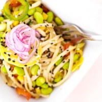Hoisin-Chili Udon Noodles with Summer Veggies