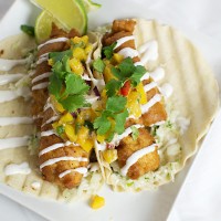 Beer Battered Fish Tacos with Peach Salsa