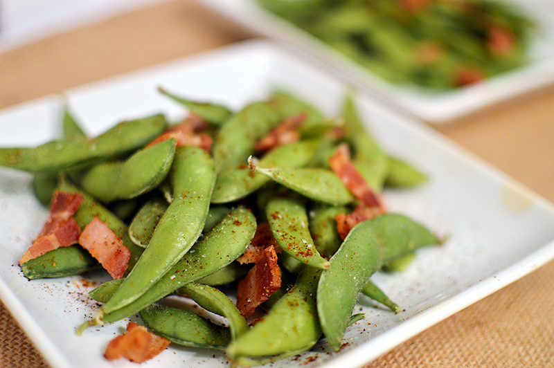 Edamame with Bacon & Chili P | That Square Plate