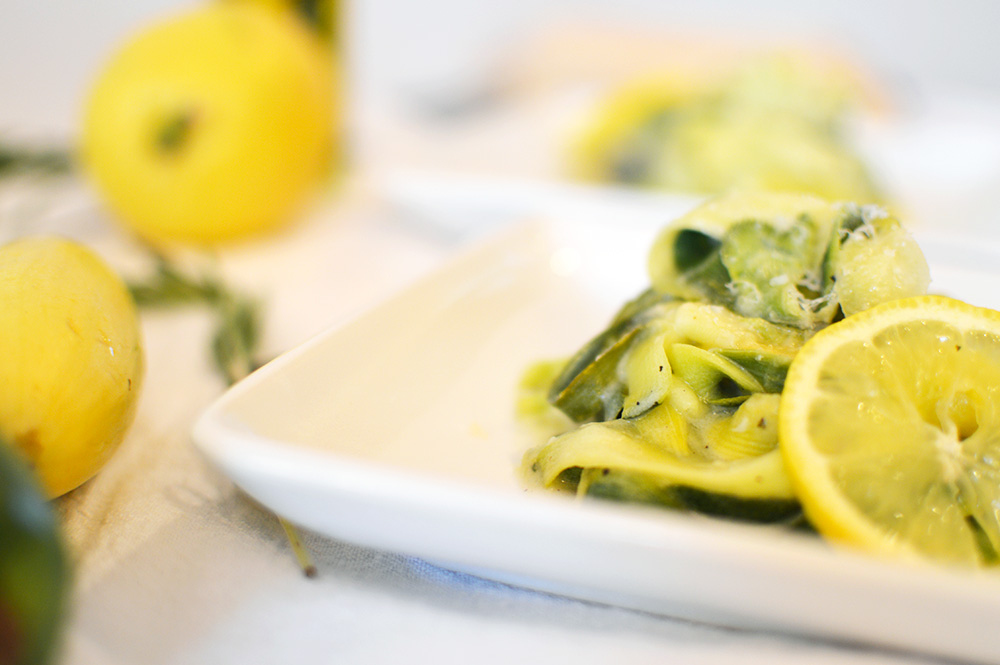 Veggie Ribbon Zoodles with a Lemon Rosemary White Wine Sauce