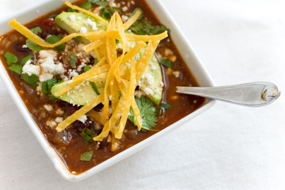 If you add all of my favorite vegetables and spices in a pot -- you get this awesome veggie stew! This is a hearty vegetarian stew from Chrissy Teigen's Cravings cookbook. I love the crispy tortilla strips on top!