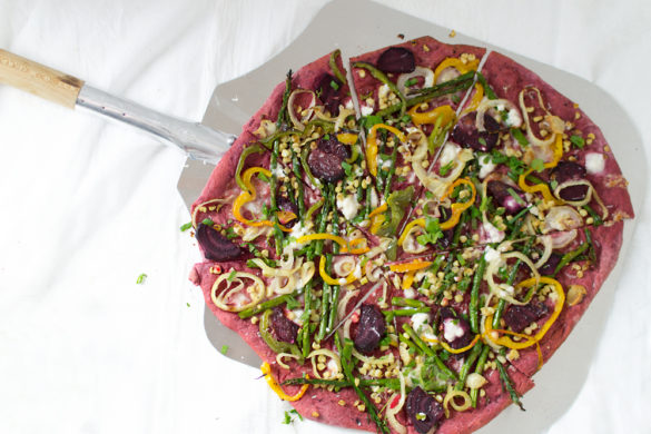 Loved the way this beet pizza crust turned out, it tasted amazing, and I pretty much added everything from the fridge that I needed to use. It turned out SUPER tasty!