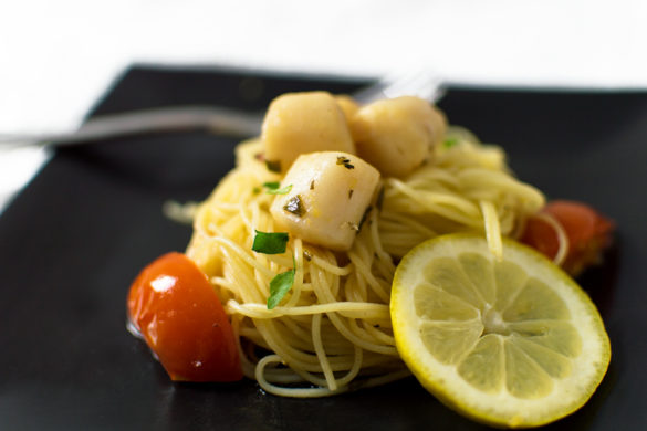 I was going for a scampi flavored seafood pasta, but I used fresh gulf scallops and added tomatoes, and this beautiful, tasty creation was created!